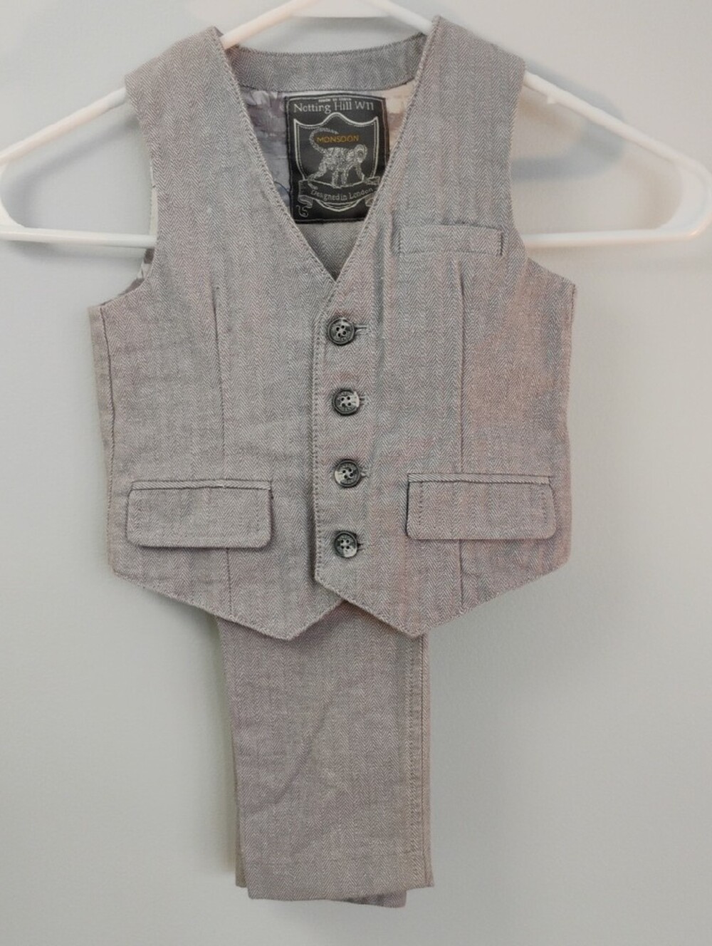 Monsoon Boys Herringbone Pant 2-3 yrs & Waistcoat 18-24 months 100% Cotton EUC